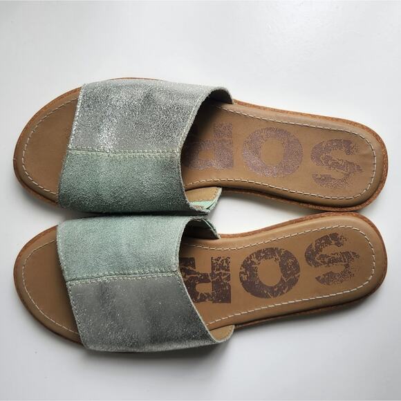 Sorel Women's Ella Block Slide Sandal Flats Suede Mint Green 8 - Picture 3 of 11